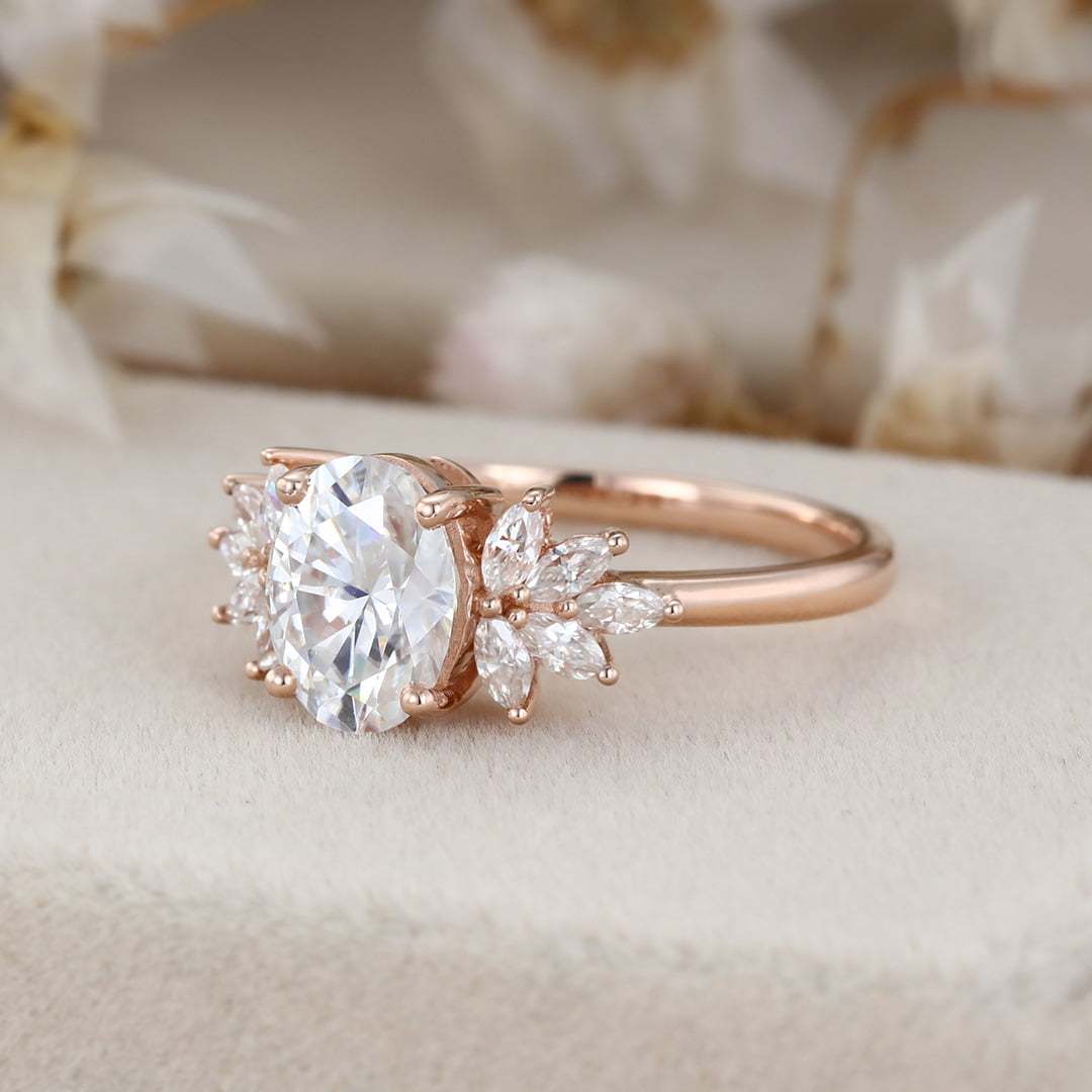1.5 Carat Oval Cut Moissanite Engagement Ring In 14K Rose Gold