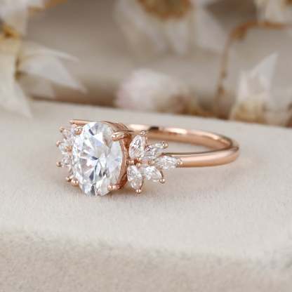 1.5 Carat Oval Cut Moissanite Engagement Ring In 14K Rose Gold