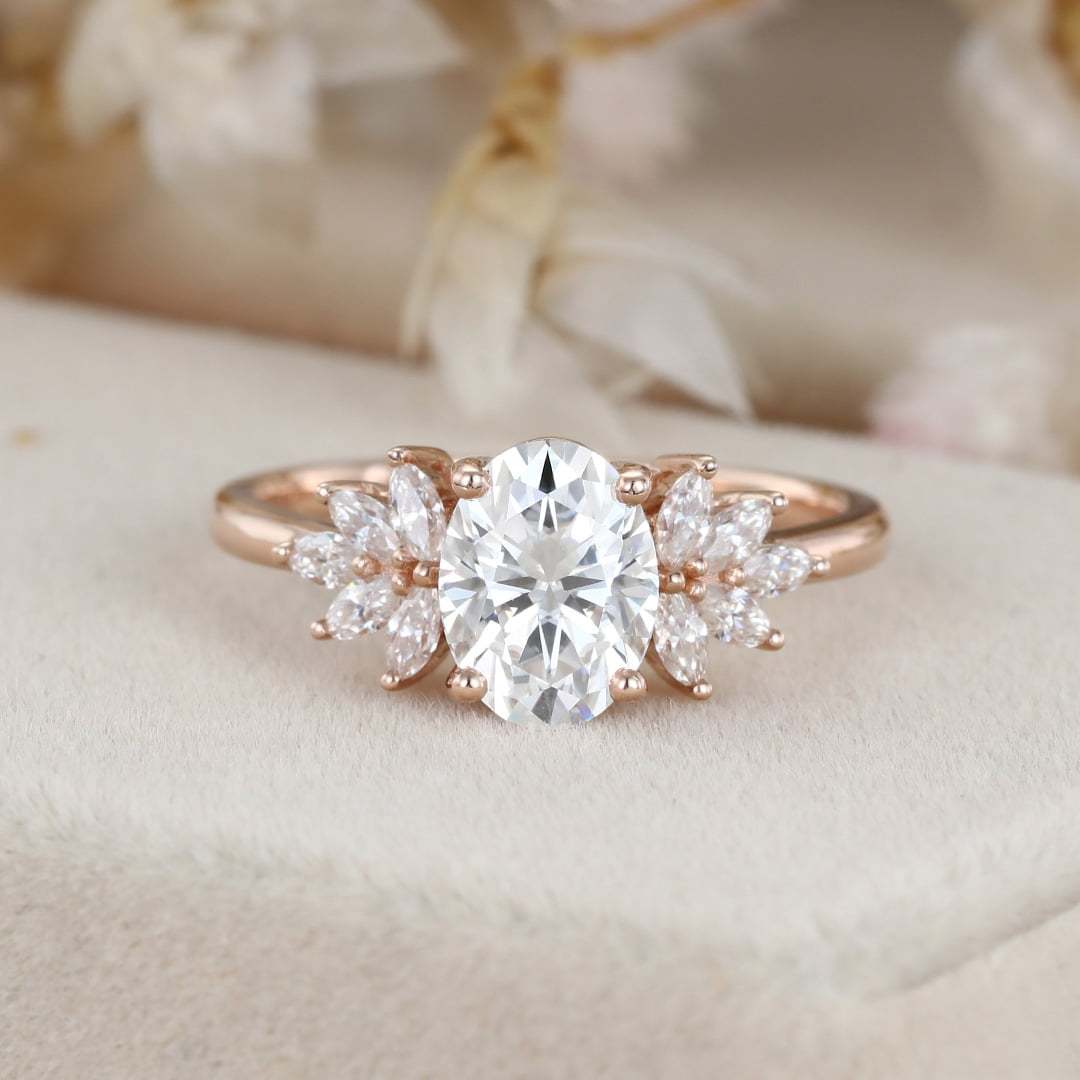 1.5 Carat Oval Cut Moissanite Engagement Ring In 14K Rose Gold