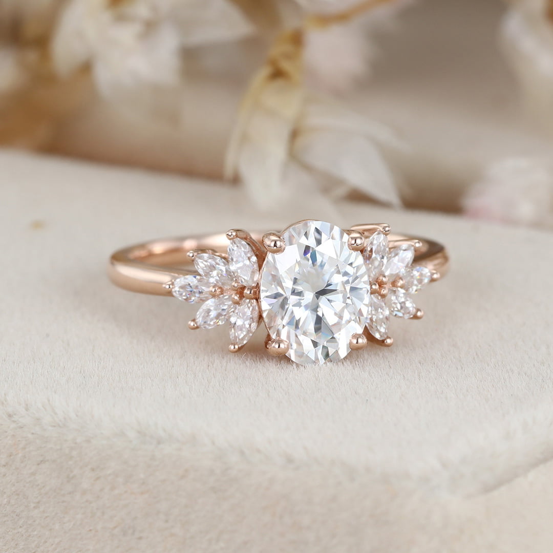 1.5 Carat Oval Cut Moissanite Engagement Ring In 14K Rose Gold