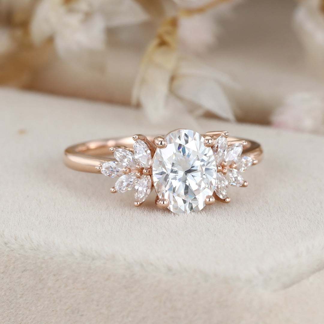 1.5 Carat Oval Cut Moissanite Engagement Ring In 14K Rose Gold