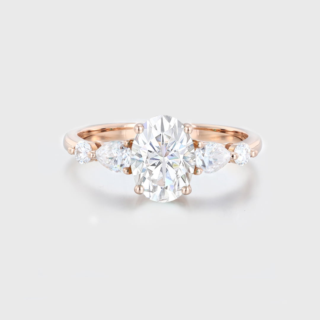 1.5 Carat Oval Cut Moissanite Engagement Ring 14k Rose Gold Vintage Wedding Bridal Promise Anniversary