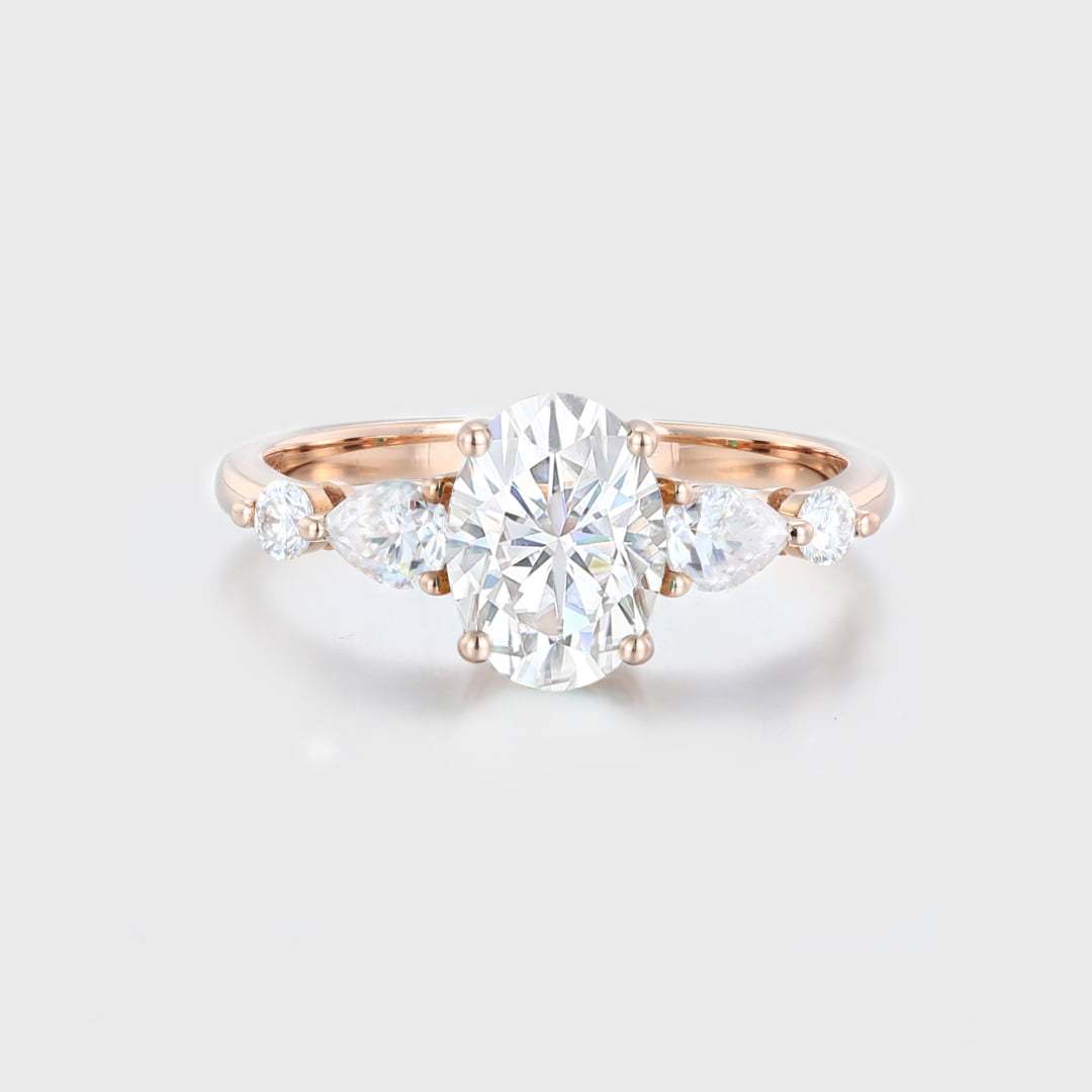 1.5 Carat Oval Cut Moissanite Engagement Ring 14k Rose Gold Vintage Wedding Bridal Promise Anniversary