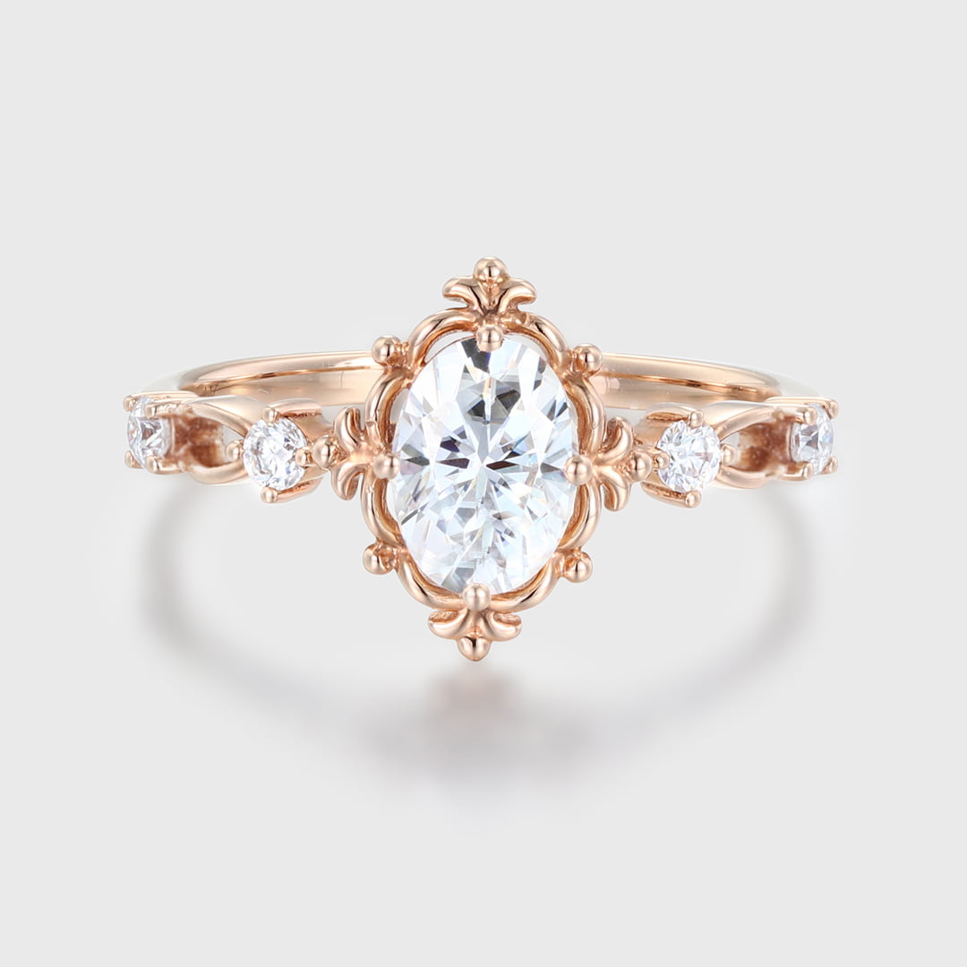 Art deco Vintage 1.0 CT Oval Cut Moissanite Engagement Ring In 14K Rose Gold