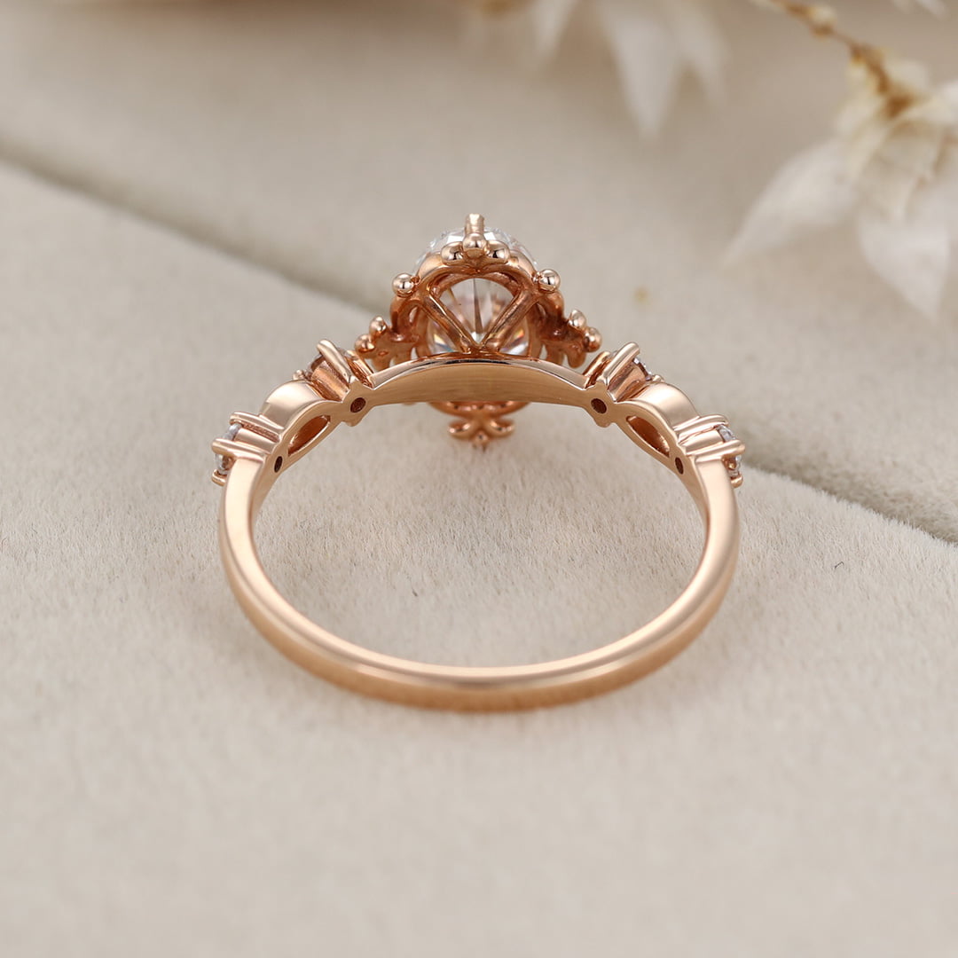 Art deco Vintage 1 Carat Oval Cut Moissanite Engagement Ring In 14K Rose Gold