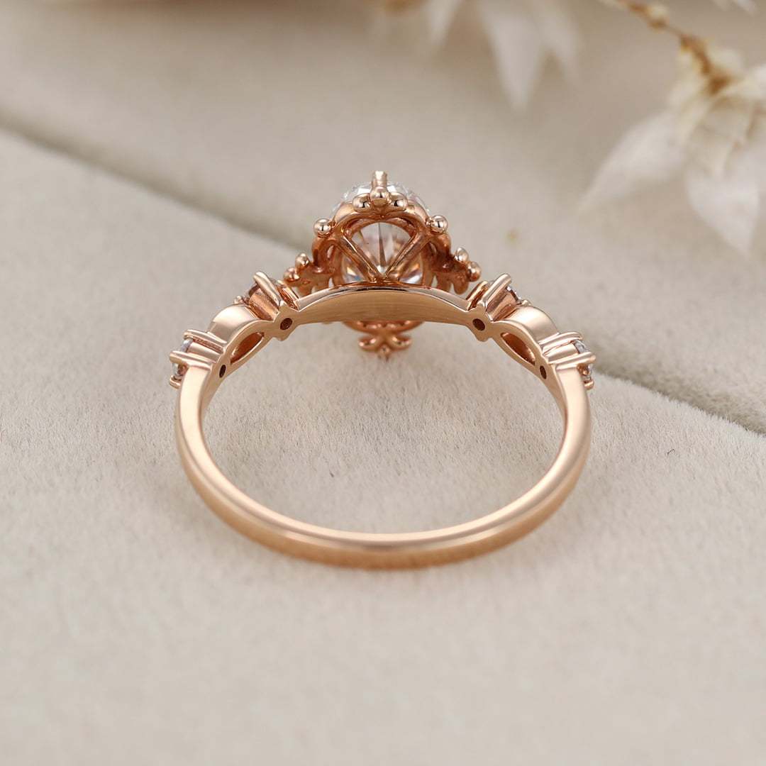 Art deco Vintage 1 Carat Oval Cut Moissanite Engagement Ring In 14K Rose Gold