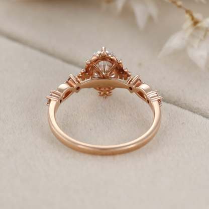 Art deco Vintage 1 Carat Oval Cut Moissanite Engagement Ring In 14K Rose Gold