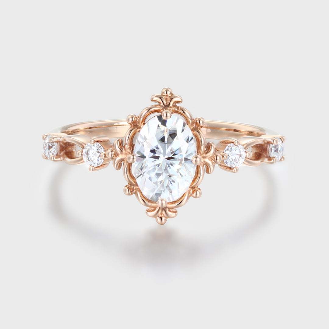 Art deco Vintage 1.0 CT Oval Cut Moissanite Engagement Ring In 14K Rose Gold