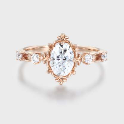 Art deco Vintage 1.0 CT Oval Cut Moissanite Engagement Ring In 14K Rose Gold