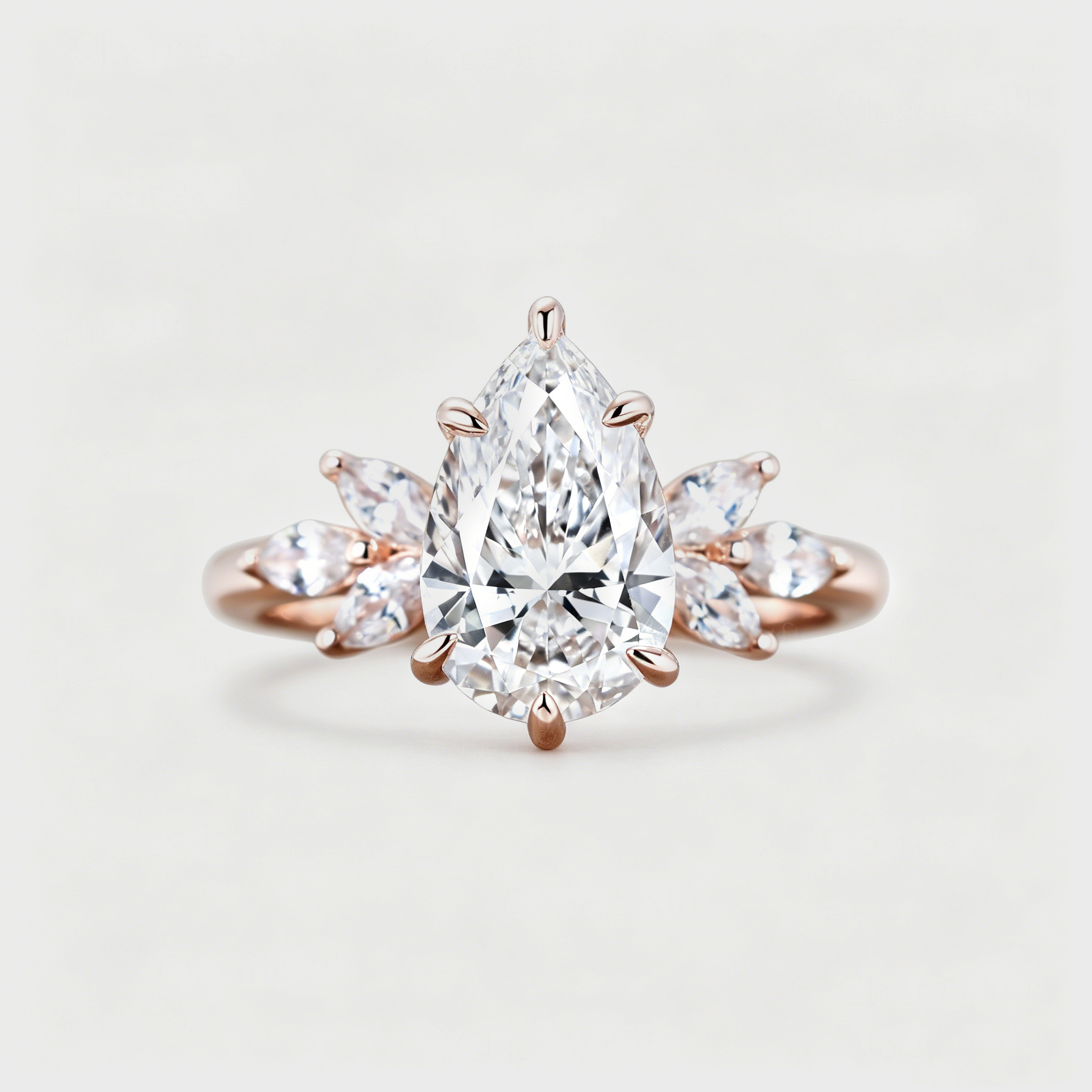 Pear Cut Lab Grown Diamond Wing-Inspired 6-Prong Engagement Ring – 14K Rose Gold Bridal Promise Ring