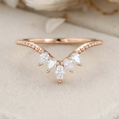 Pear Shape Moissanite Curved wedding band Rose gold Diamond wedding band bridal ring marquise stacking ring bridal promise Anniversary gift