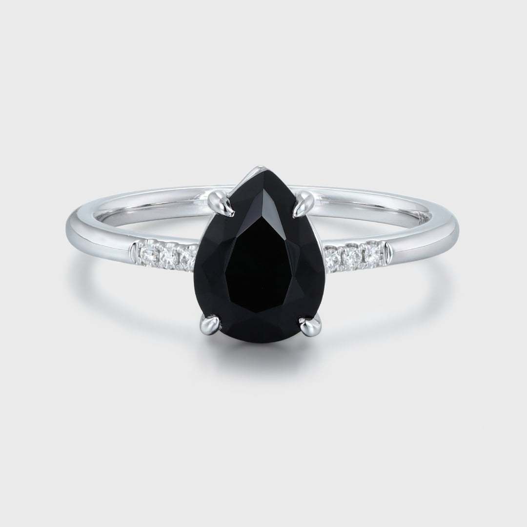 Pear Shaped Black Onyx Engagement Ring Vintage 14K Rose Gold Ring Unique Diamond Wedding Ring Bridal Gift For Her