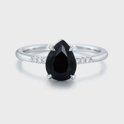 Pear Shaped Black Onyx Engagement Ring Vintage 14K Rose Gold Ring Unique Diamond Wedding Ring Bridal Gift For Her