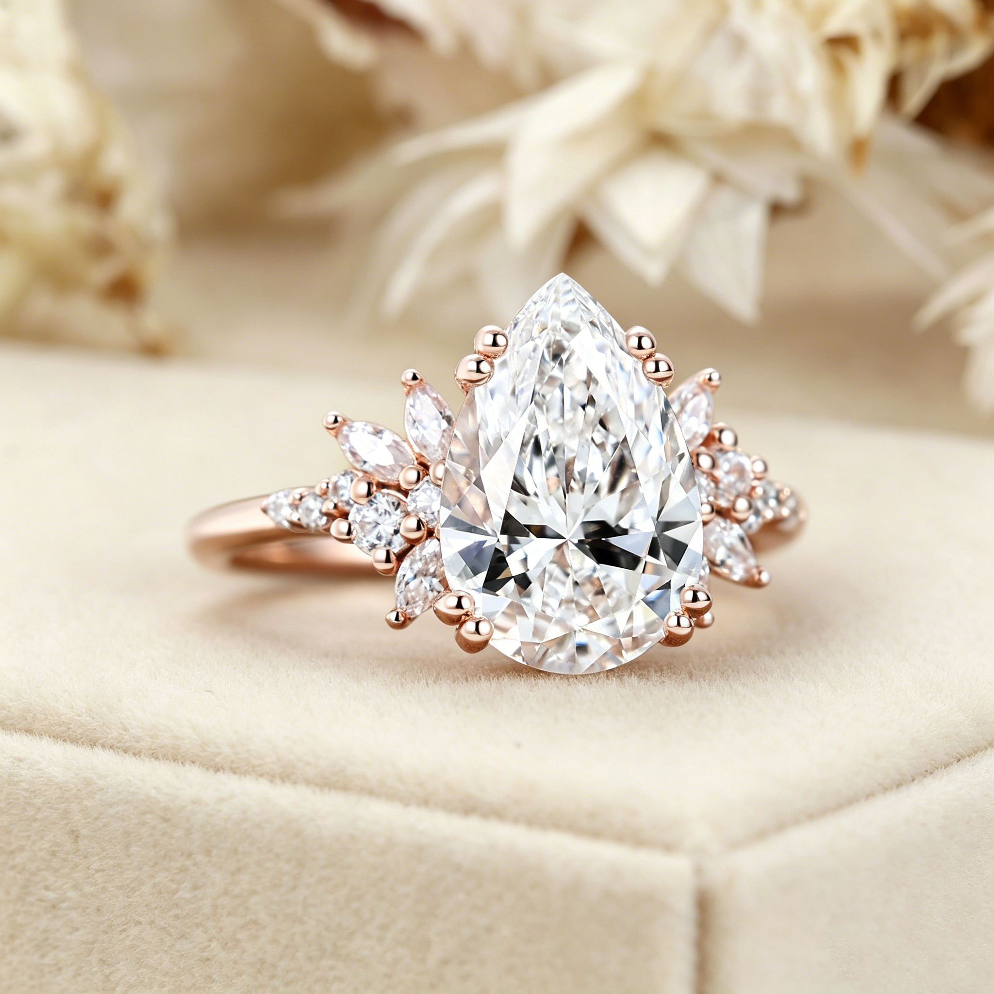 Pear Shaped Lab Grown Diamond Engagement Ring – 14K Rose Gold Bridal Promise Ring