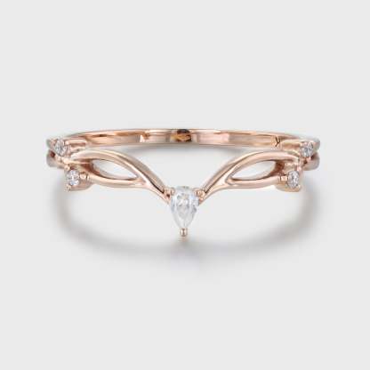 Pear shape Moissanite wedding band Vintage Curved wedding band Unique Rose gold diamond ring stacking matching promise ring Anniversary gift