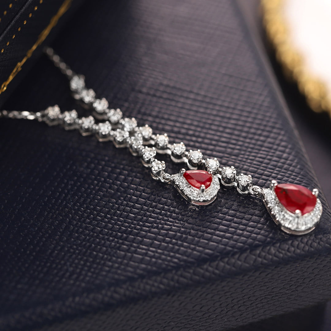 Pear shaped 18K White Gold Ruby Necklace Pear Ruby Necklace July Birthstone Dainty Ruby Necklace