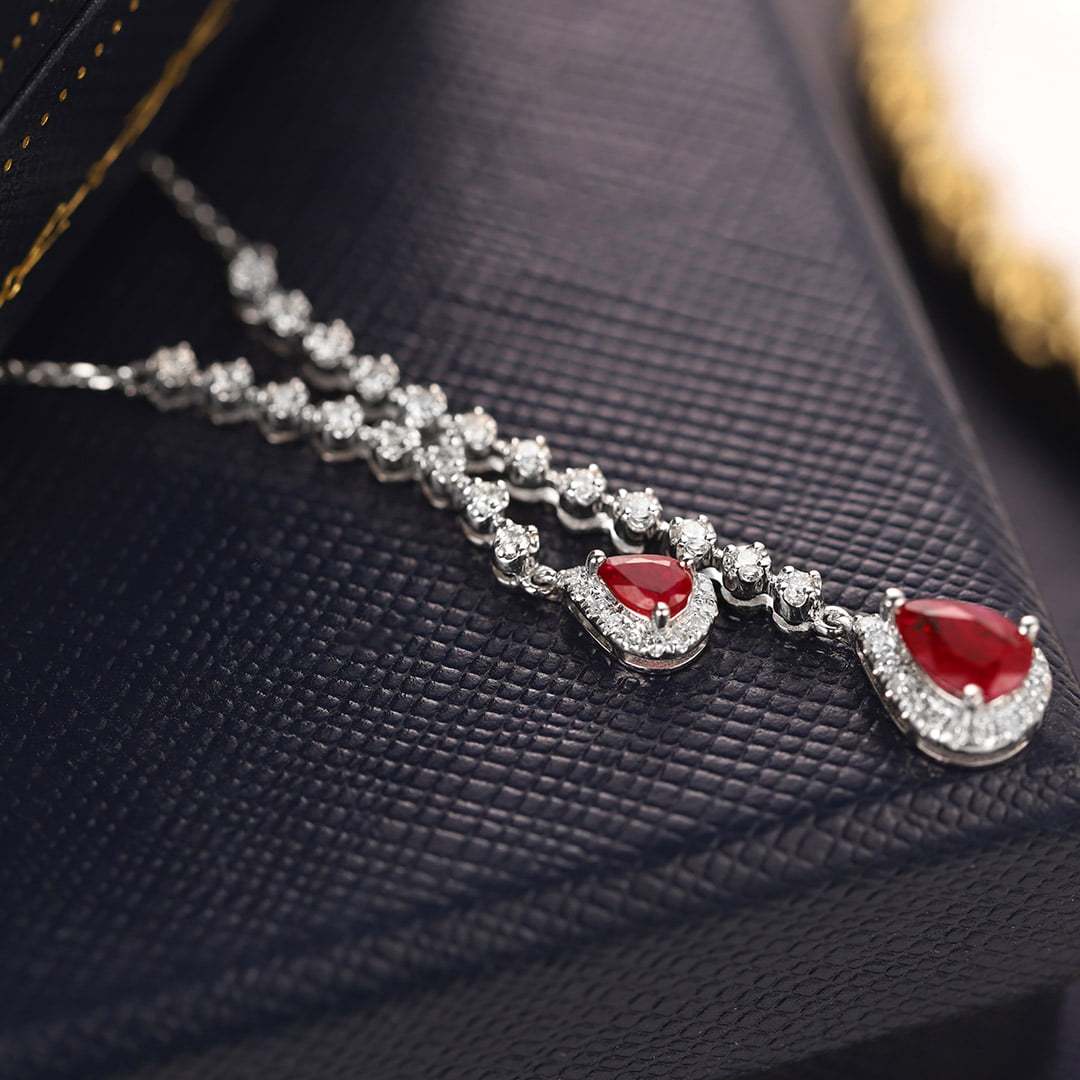 Pear shaped 18K White Gold Ruby Necklace Pear Ruby Necklace July Birthstone Dainty Ruby Necklace