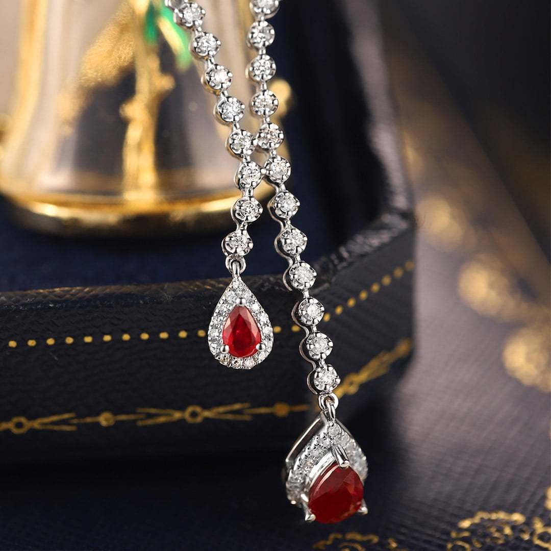 Pear shaped 18K White Gold Ruby Necklace Pear Ruby Necklace July Birthstone Dainty Ruby Necklace
