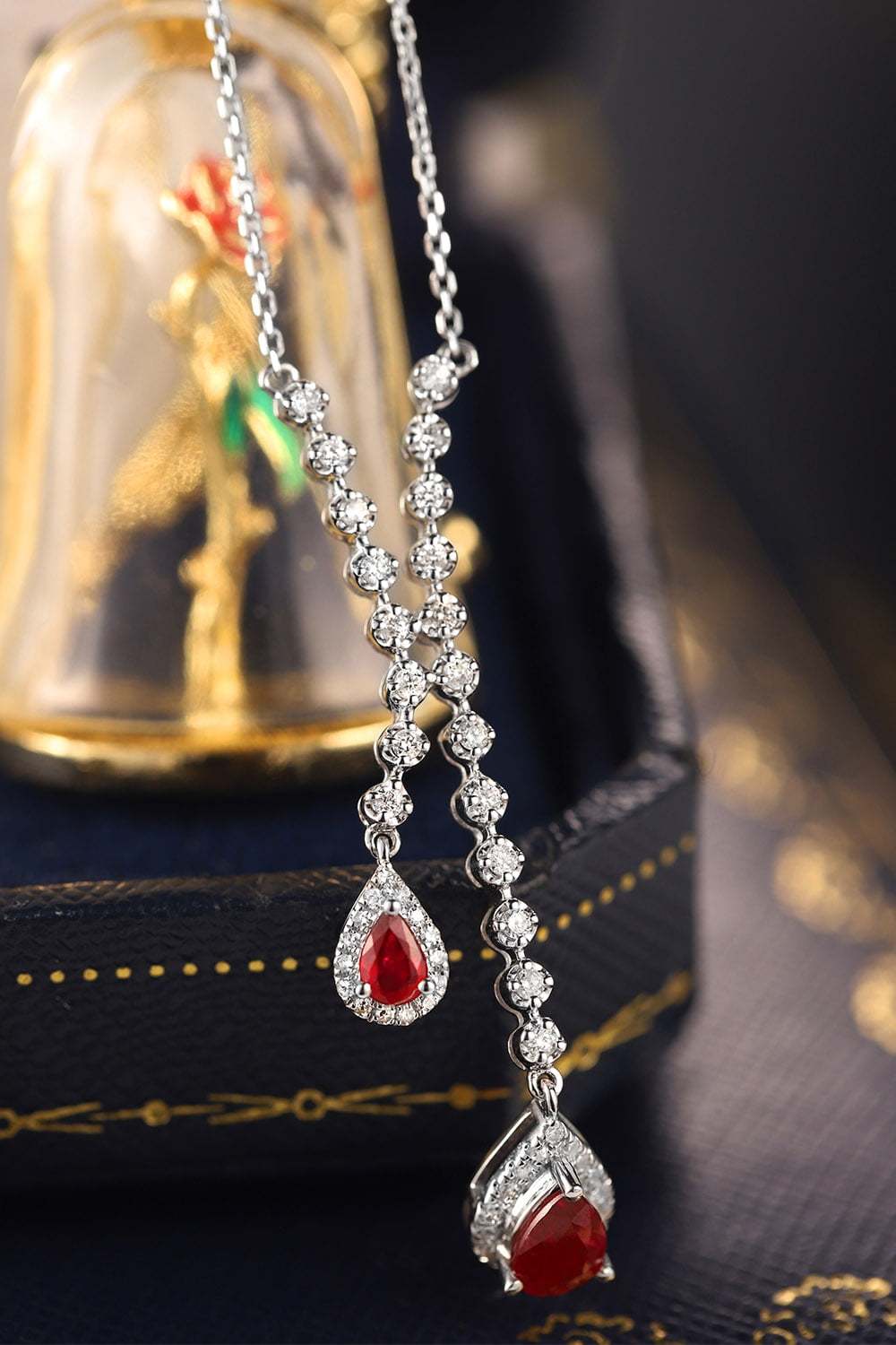 Pear shaped 18K White Gold Ruby Necklace Pear Ruby Necklace July Birthstone Dainty Ruby Necklace