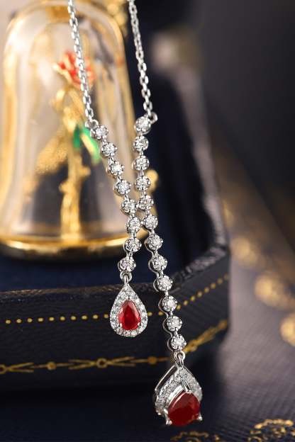Pear shaped 18K White Gold Ruby Necklace Pear Ruby Necklace July Birthstone Dainty Ruby Necklace