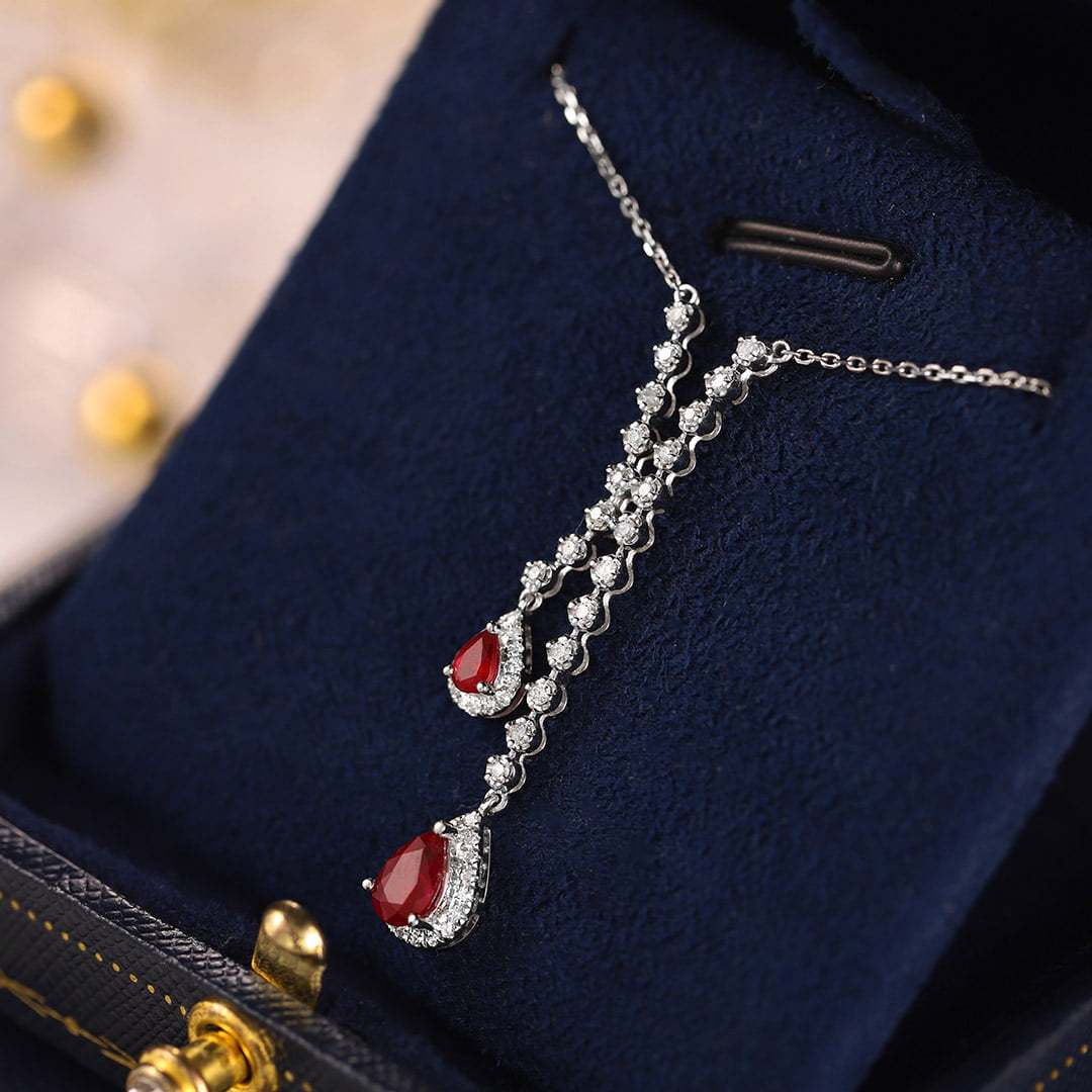 Pear shaped 18K White Gold Ruby Necklace Pear Ruby Necklace July Birthstone Dainty Ruby Necklace