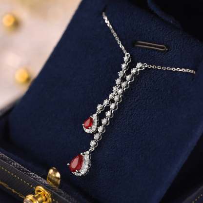Pear shaped 18K White Gold Ruby Necklace Pear Ruby Necklace July Birthstone Dainty Ruby Necklace