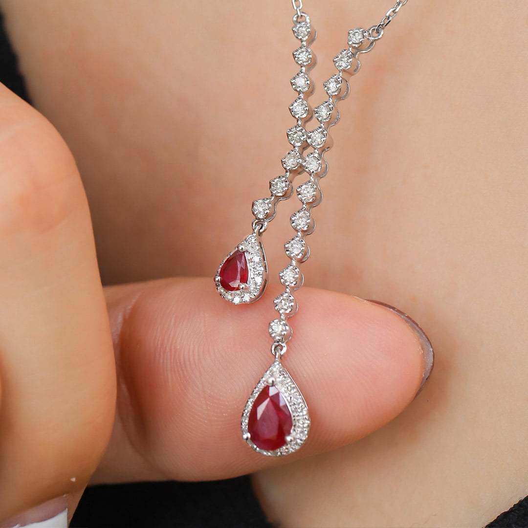Pear shaped 18K White Gold Ruby Necklace Pear Ruby Necklace July Birthstone Dainty Ruby Necklace