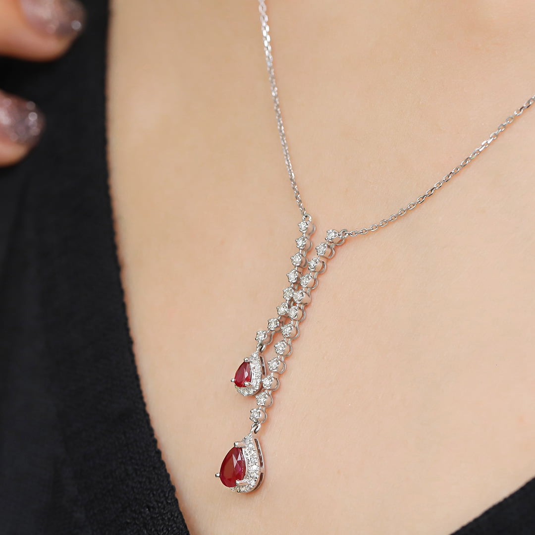 Pear shaped 18K White Gold Ruby Necklace Pear Ruby Necklace July Birthstone Dainty Ruby Necklace