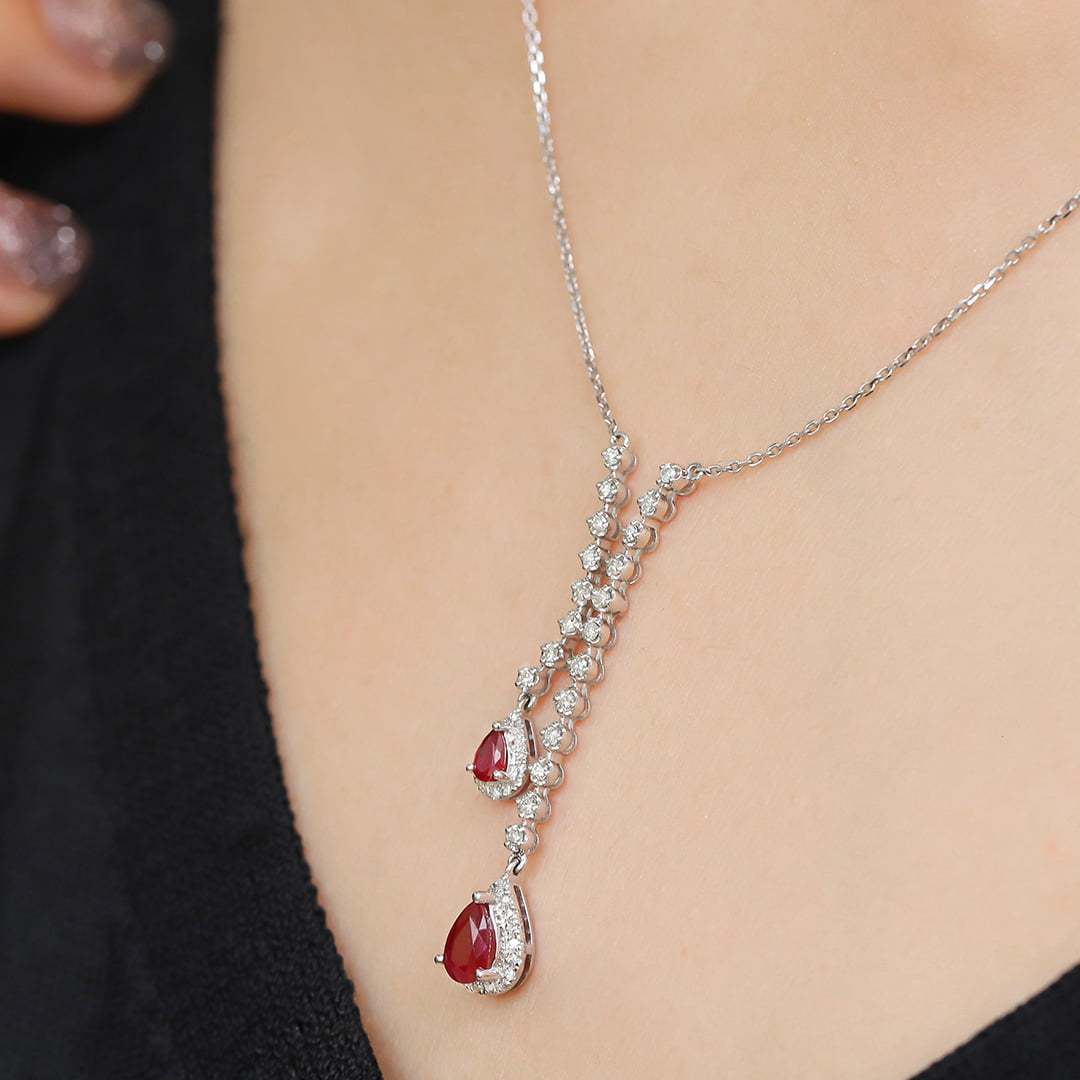 Pear shaped 18K White Gold Ruby Necklace Pear Ruby Necklace July Birthstone Dainty Ruby Necklace