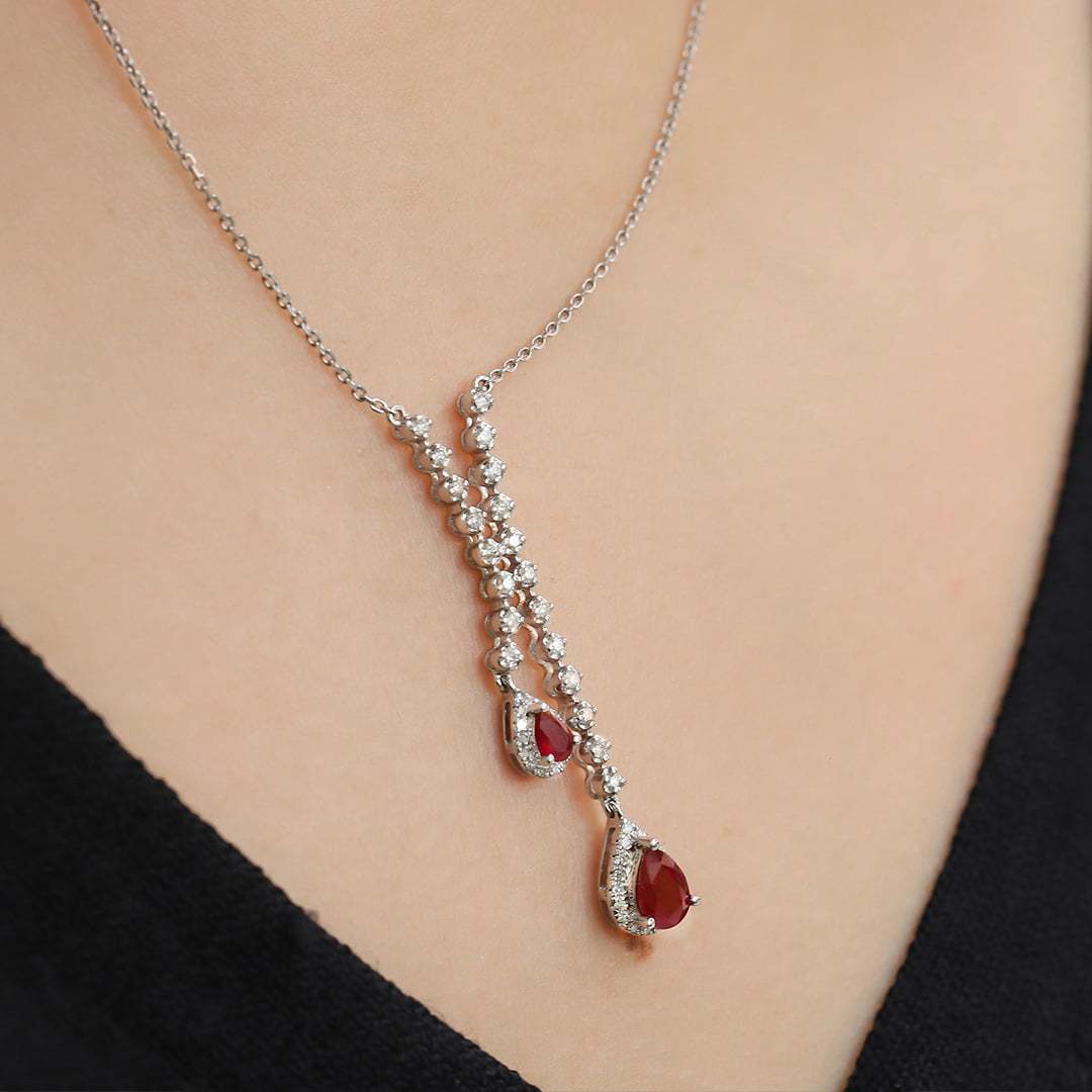 Pear shaped 18K White Gold Ruby Necklace Pear Ruby Necklace July Birthstone Dainty Ruby Necklace