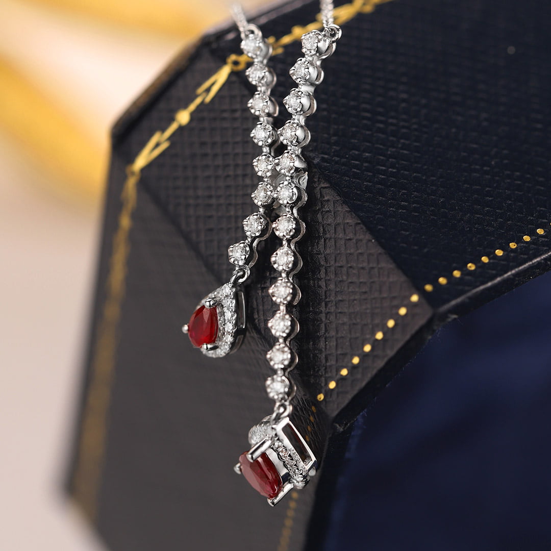 Pear shaped 18K White Gold Ruby Necklace Pear Ruby Necklace July Birthstone Dainty Ruby Necklace