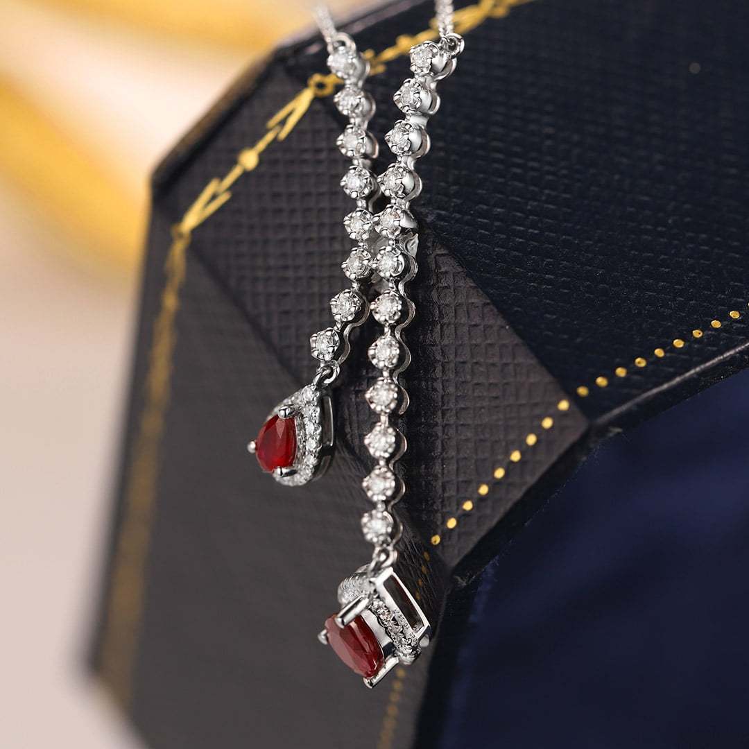 Pear shaped 18K White Gold Ruby Necklace Pear Ruby Necklace July Birthstone Dainty Ruby Necklace