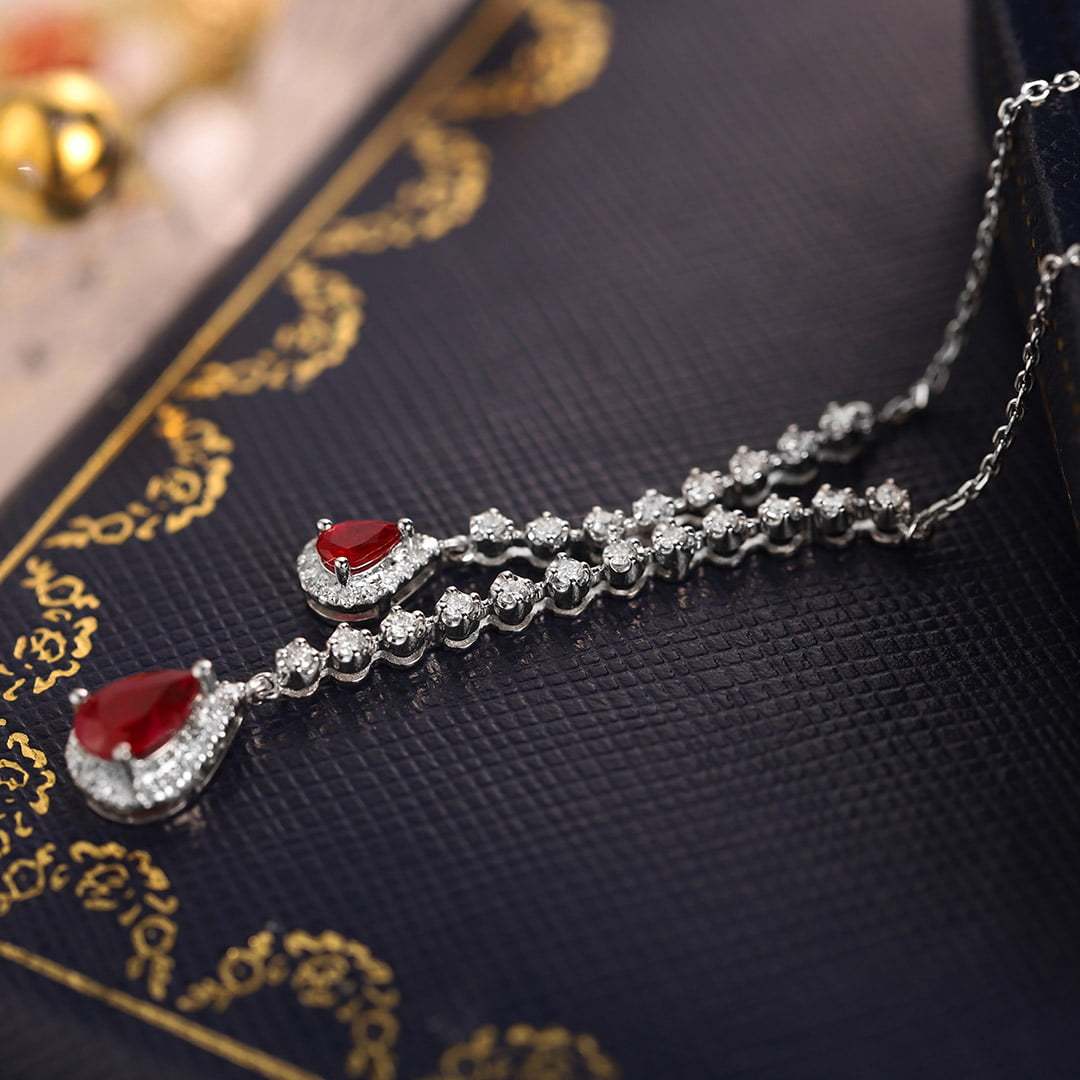Pear shaped 18K White Gold Ruby Necklace Pear Ruby Necklace July Birthstone Dainty Ruby Necklace