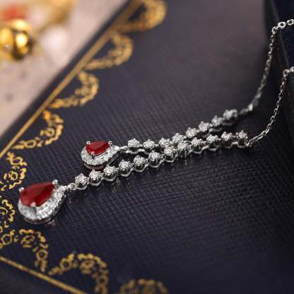 Pear shaped 18K White Gold Ruby Necklace Pear Ruby Necklace July Birthstone Dainty Ruby Necklace