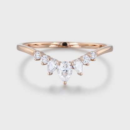 Pear shaped Curved wedding ring Diamond wedding band Unique Rose gold Moissanite wedding band matching band Bridal promise Anniversary gift