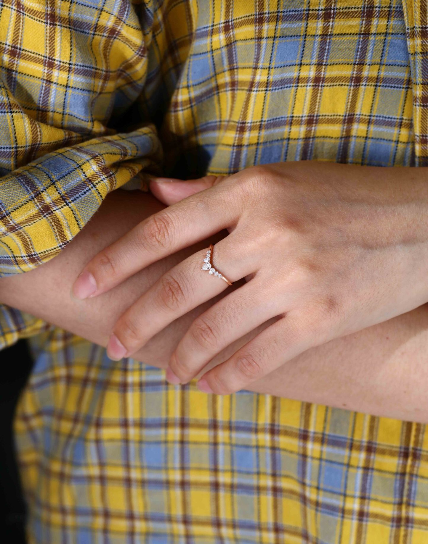 Pear shaped Curved wedding ring Diamond wedding band Unique Rose gold Moissanite wedding band matching band Bridal promise Anniversary gift