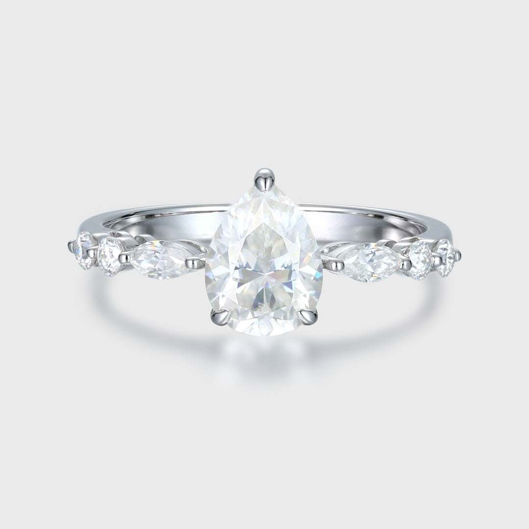 Vintage 1.5 Carat Pear Shaped Moissanite Engagement Ring In 14k White Gold