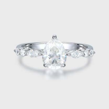 Vintage 1.5 Carat Pear Shaped Moissanite Engagement Ring In 14k White Gold