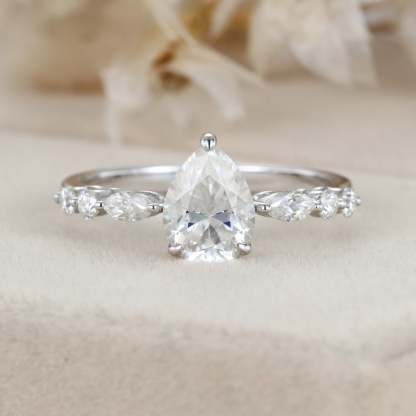 Pear shaped Moissanite engagement ring Vintage White gold engagement ring Marquise diamond ring promise ring Anniversary gift ring