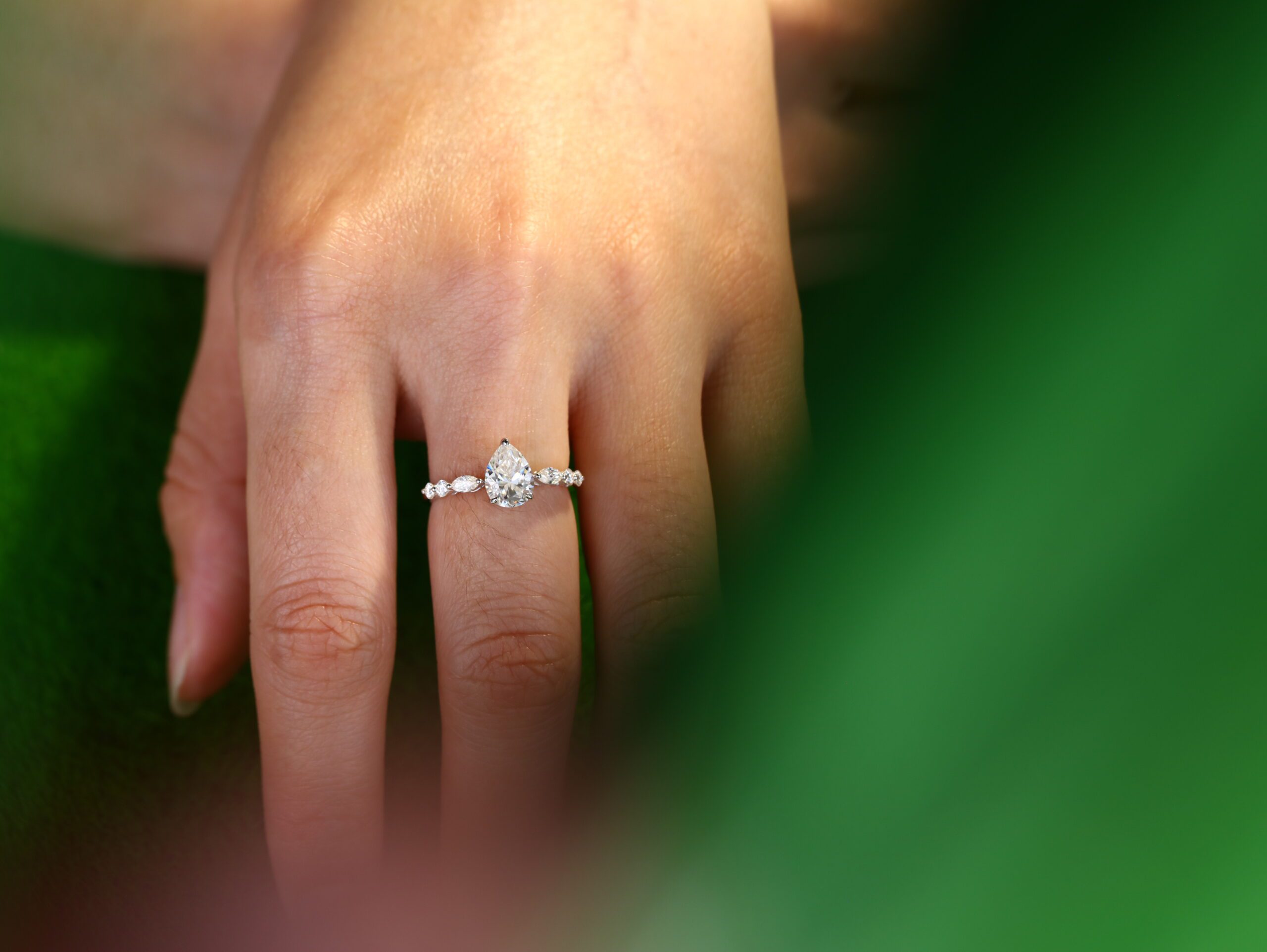 Pear shaped Moissanite engagement ring Vintage White gold engagement ring Marquise diamond ring promise ring Anniversary gift ring