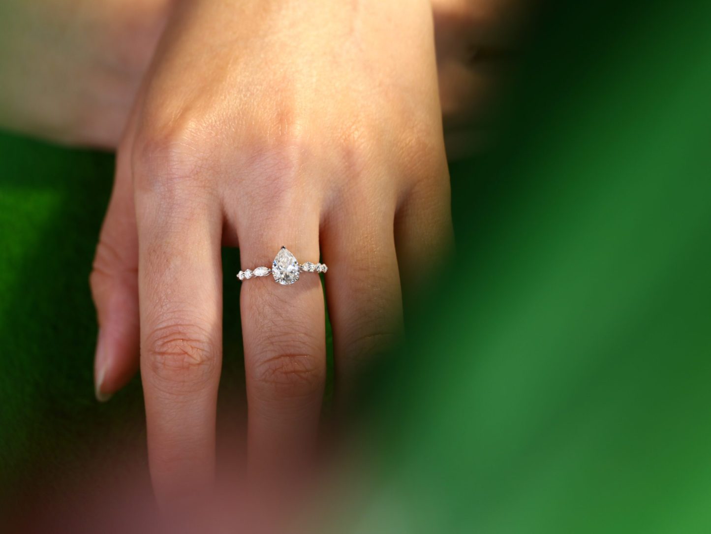 Pear shaped Moissanite engagement ring Vintage White gold engagement ring Marquise diamond ring promise ring Anniversary gift ring