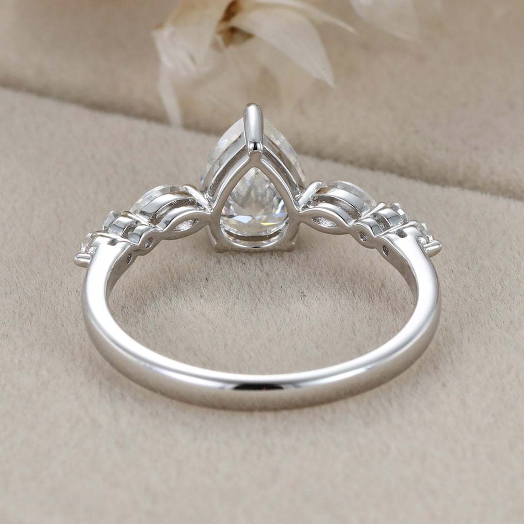 Pear shaped Moissanite engagement ring Vintage White gold engagement ring Marquise diamond ring promise ring Anniversary gift ring