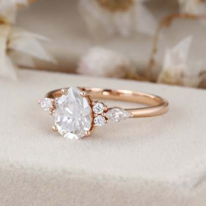 1.5 Carat Pear Shaped Moissanite Engagement Ring In 14K Rose Gold