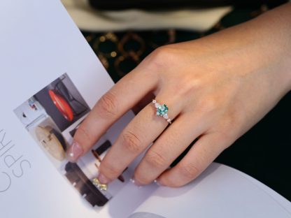 Pear shaped Natural Moss Agate engagement ring vintage Rose gold engagement ring women Diamond wedding Bridal Anniversary gift