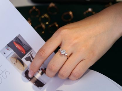 1.5 Carat Pear Cut Moissanite Ring In 14k Rose Gold Side Stone Vintage Ring