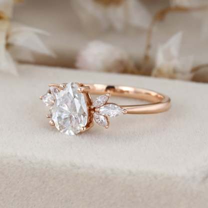 1.5 Carat Pear Cut Moissanite Ring In 14k Rose Gold Side Stone Vintage Ring