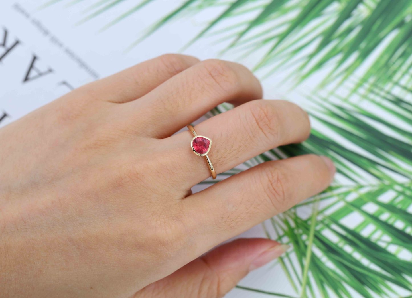 Pink Tourmaline Ring Pear Shaped Cut Pink Tourmaline Engagement Ring Natural Pink Tourmaline Wedding Ring Women Promise Bridal Ring