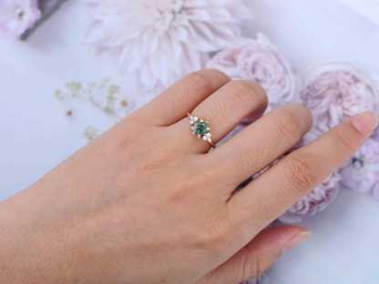 Princess Cut Vintage Moss Agate Engagement Ring 14K Yellow Gold Engagement Ring Unique Diamond Ring Bridal Wedding Anniversary Promise Ring