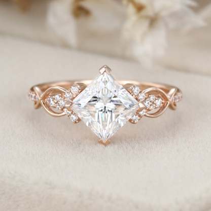 1.5 Carat Princess Cut Moissanite Engagement Ring In 14K Rose Gold