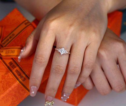 1.5 Carat Princess Cut Moissanite Engagement Ring In 14K Rose Gold